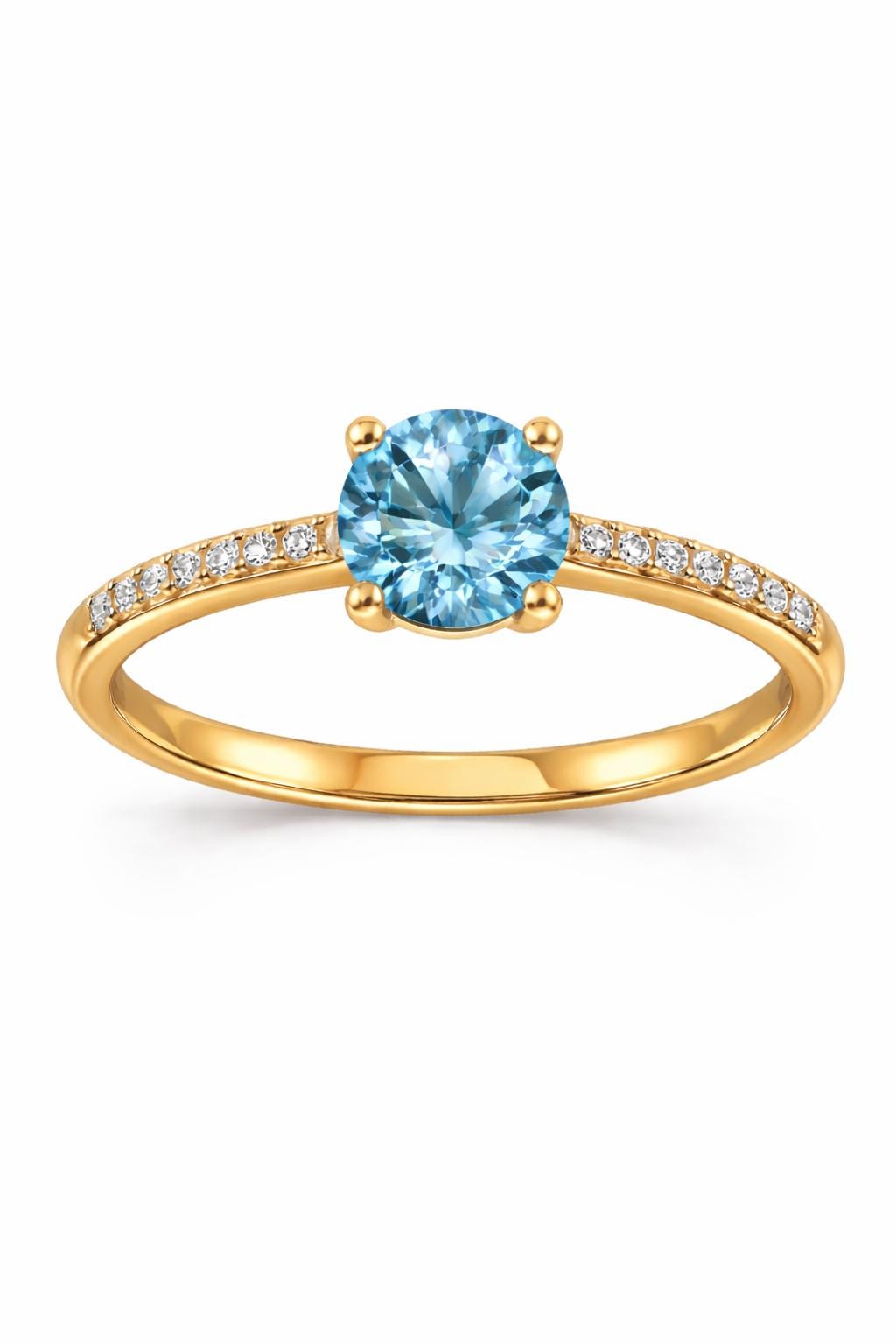 Sterling Silver Swiss Blue Topaz Solitaire Ring, Dainty Promise Engagement Band