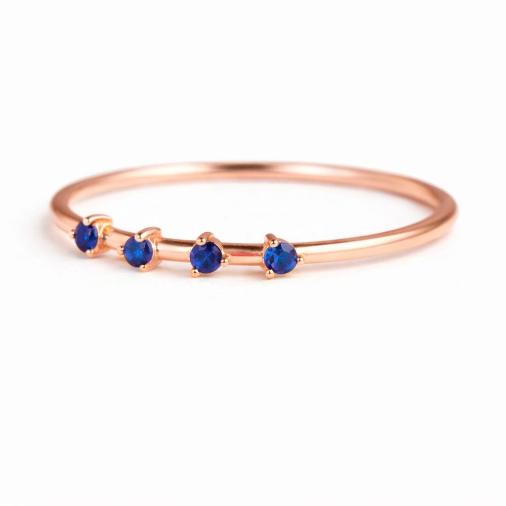 925 Sterling Silver Blue CZ Ring, Minimal Dainty Stackable Everyday Jewelry
