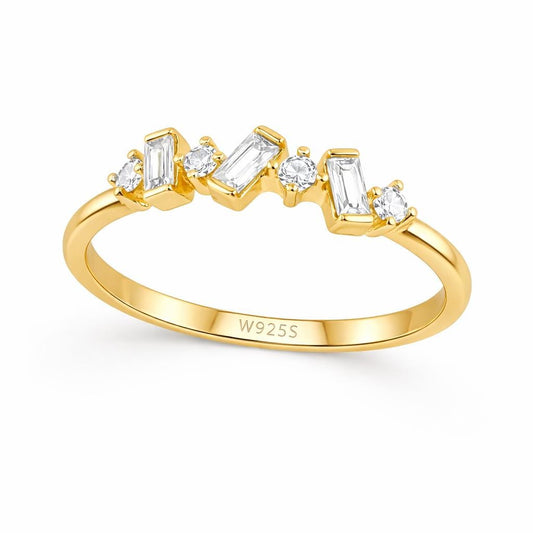 Sterling Silver Baguette CZ Geometric Ring, Dainty Stackable Band