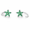 Sterling Silver Emerald CZ Flower Ear Climbers, Dainty Floral Studs