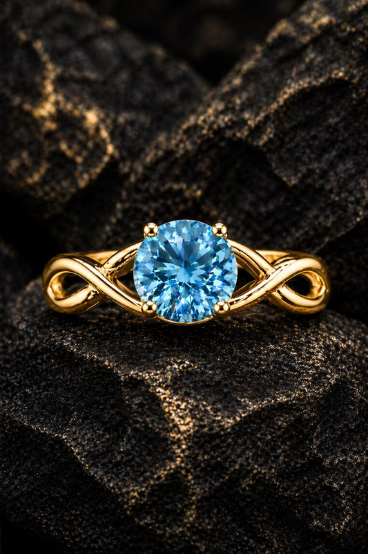 Sterling Silver Swiss Blue Topaz Celtic Knot Ring, Infinity Promise Band