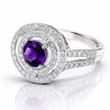 925 Sterling Silver Oval Amethyst Double Halo Ring, Vintage Style Statement Ring
