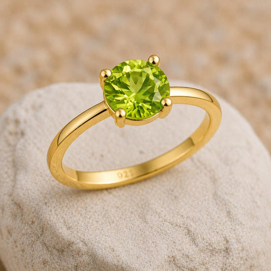 Sterling Silver Peridot Solitaire Ring, August Birthstone, Dainty Promise Ring