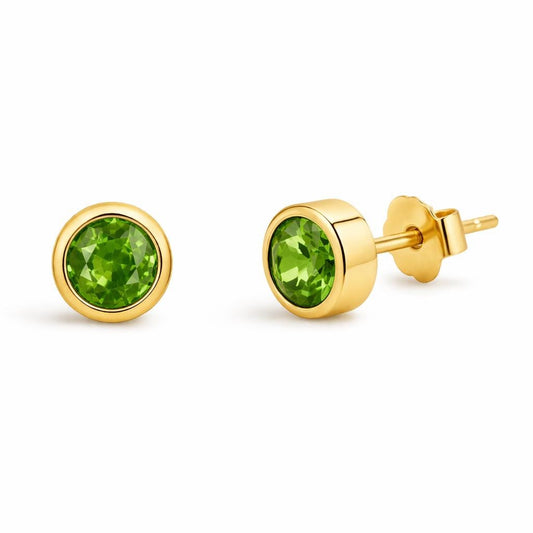 925 Sterling Silver Green CZ Bezel Stud Earrings, Minimal Round Dainty Studs