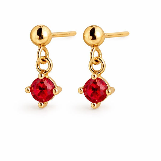 925 Sterling Silver Garnet Drop Earrings, Round Cut Red Stone Dangle Studs