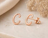 Sterling Silver C Initial Stud Earrings, Minimalist Cursive Alphabet Jewelry