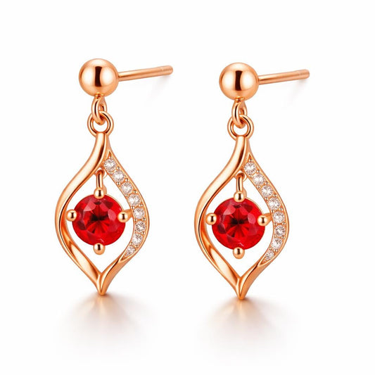 925 Sterling Silver Garnet Leaf Dangle Earrings, Red Gemstone Accent CZ Jewelry