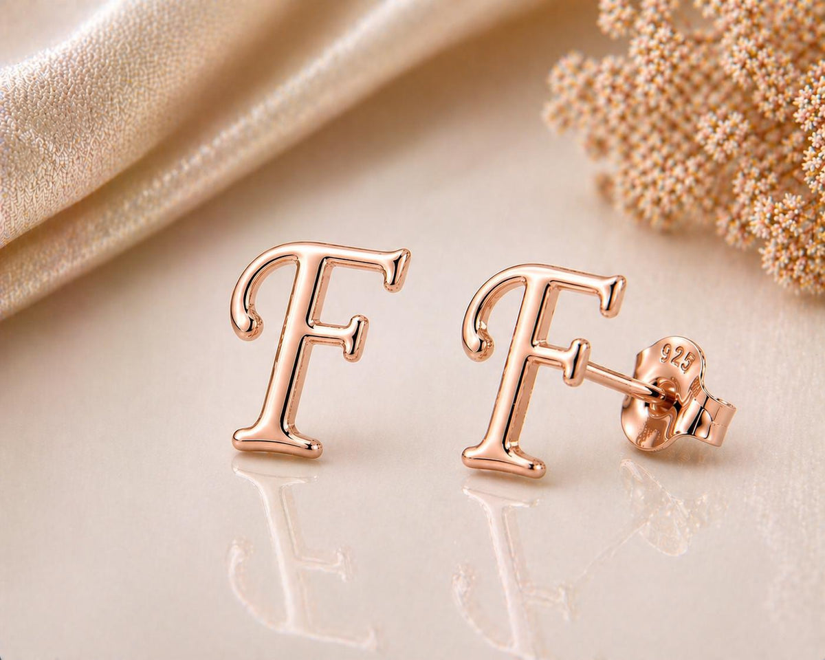 Sterling Silver Initial F Stud Earrings, Minimalist Alphabet Jewelry