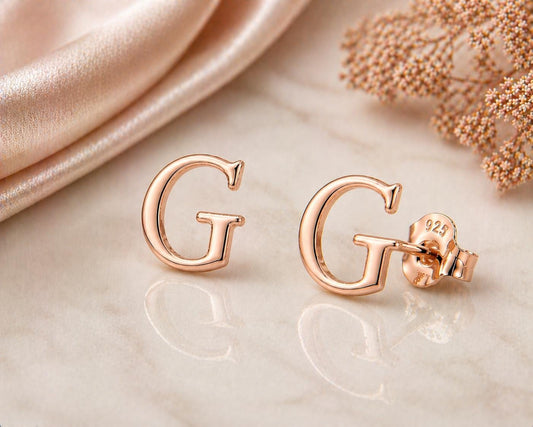 Sterling Silver Initial G Stud Earrings, Minimalist Alphabet Jewelry