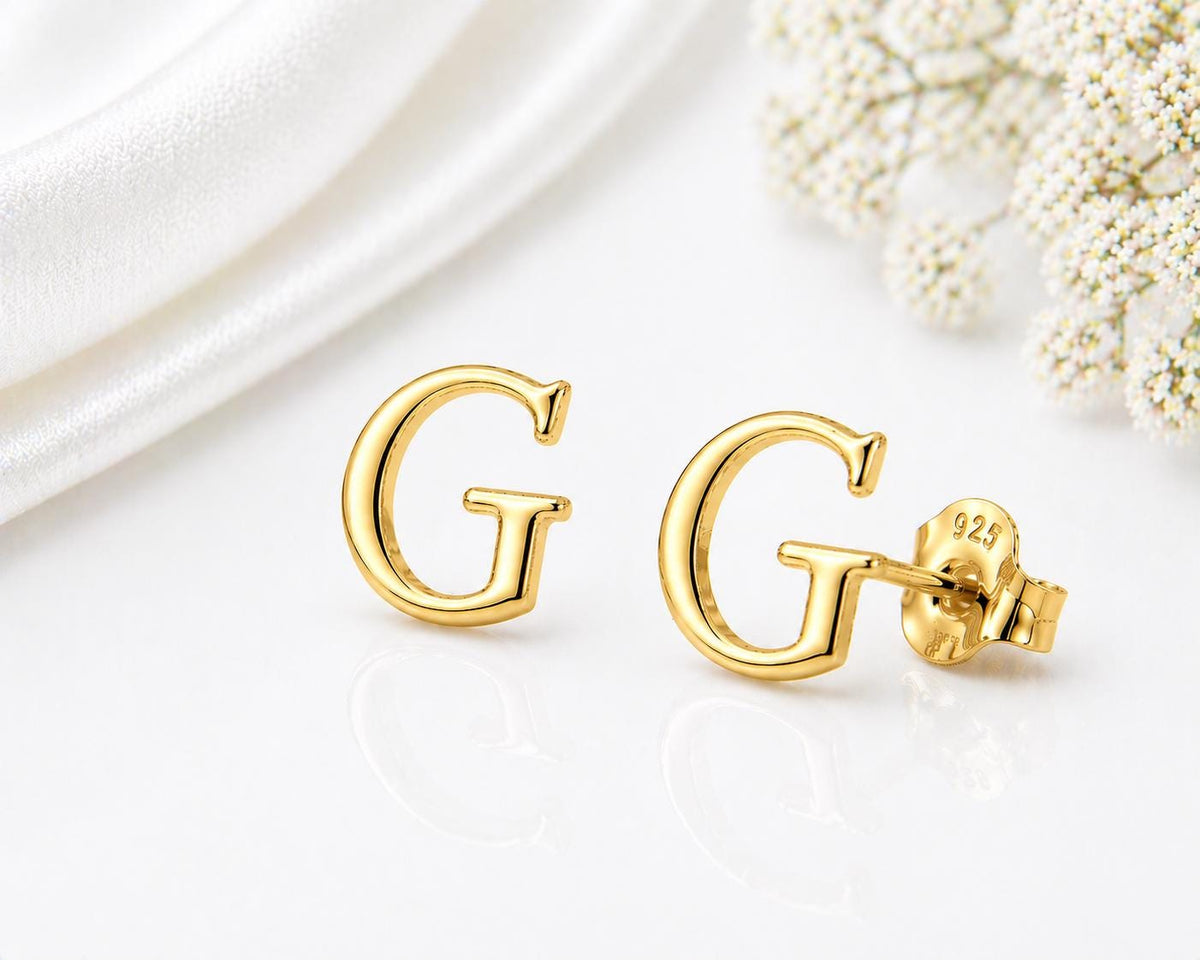 Sterling Silver Initial G Stud Earrings, Minimalist Alphabet Jewelry