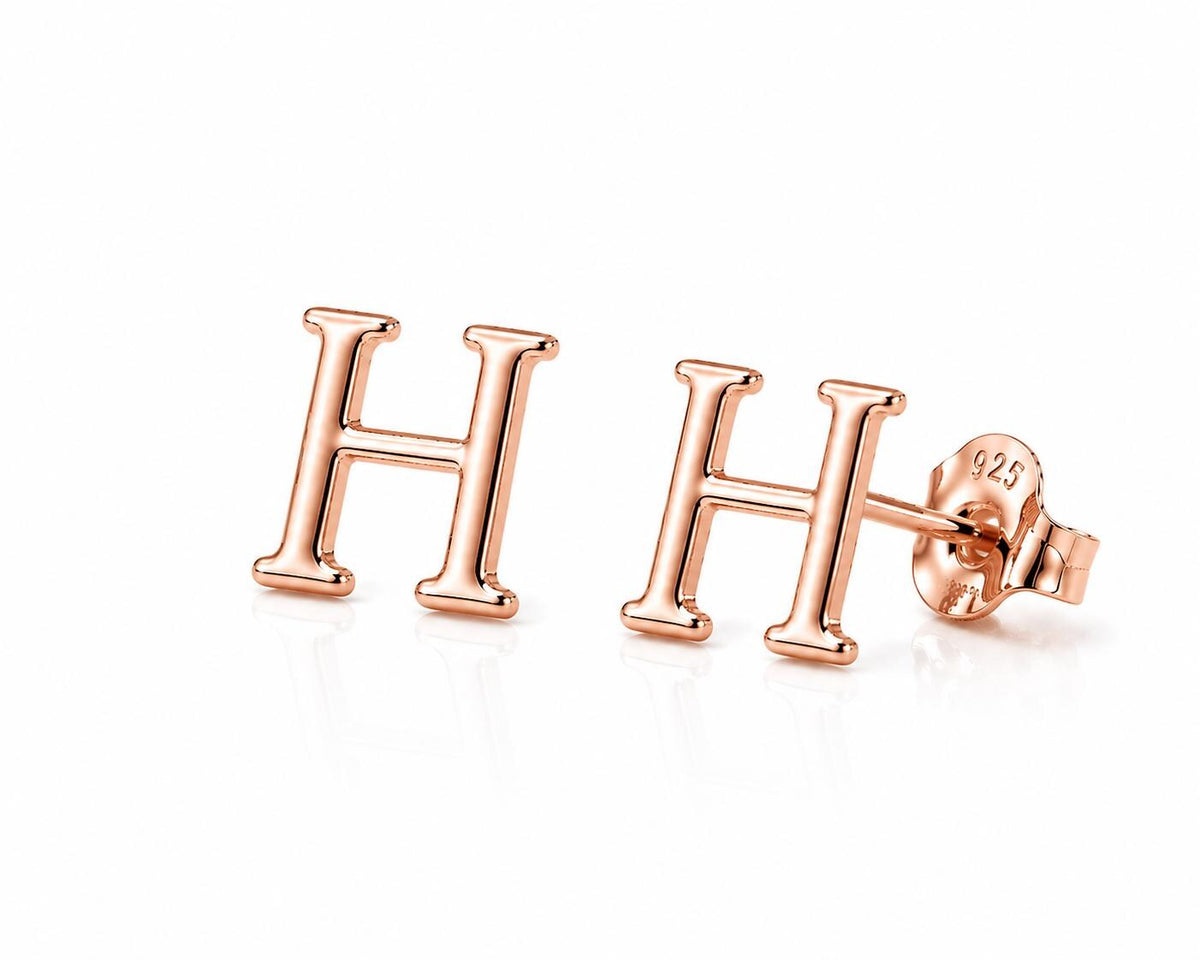 Sterling Silver Initial H Stud Earrings, Minimalist Alphabet Jewelry