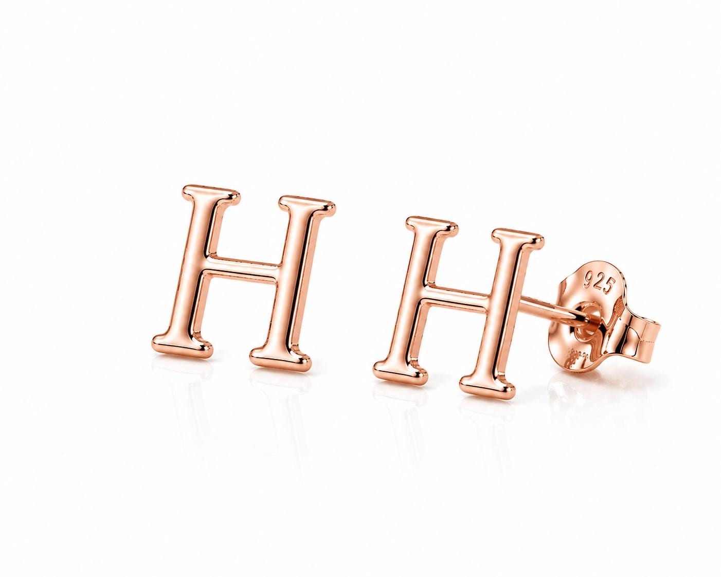 Sterling Silver Initial H Stud Earrings, Minimalist Alphabet Jewelry