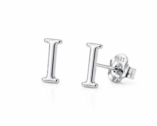 Sterling Silver Initial I Stud Earrings, Minimalist Alphabet Jewelry