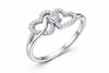 Double Heart Ring, 925 Sterling Silver, CZ Pave, Romantic Promise Engagement Ring