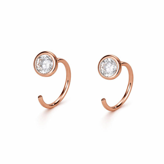 925 Sterling Silver CZ Open Hoop Earrings, Minimalist Dainty Ear Huggers