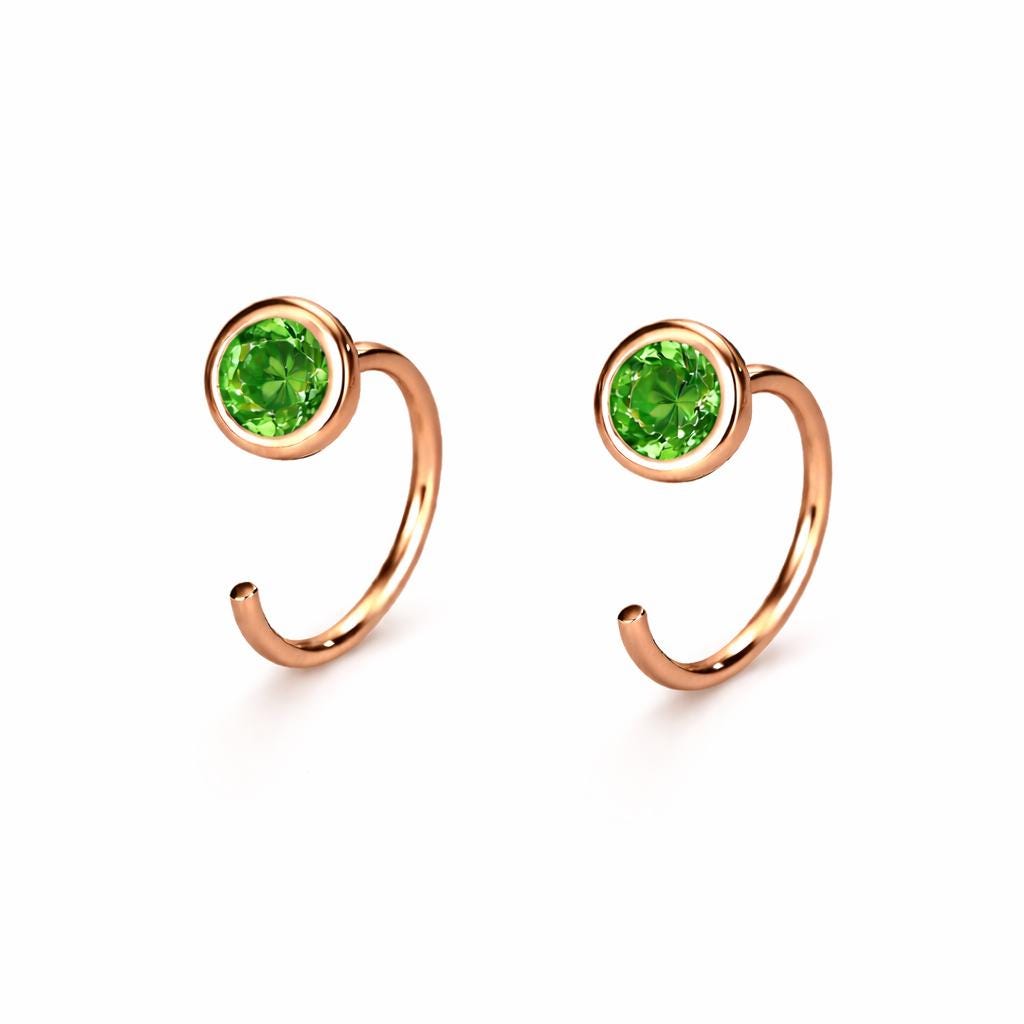 925 Sterling Silver CZ Open Hoop Earrings, Minimalist Dainty Ear Huggers, Everyday Jewelry