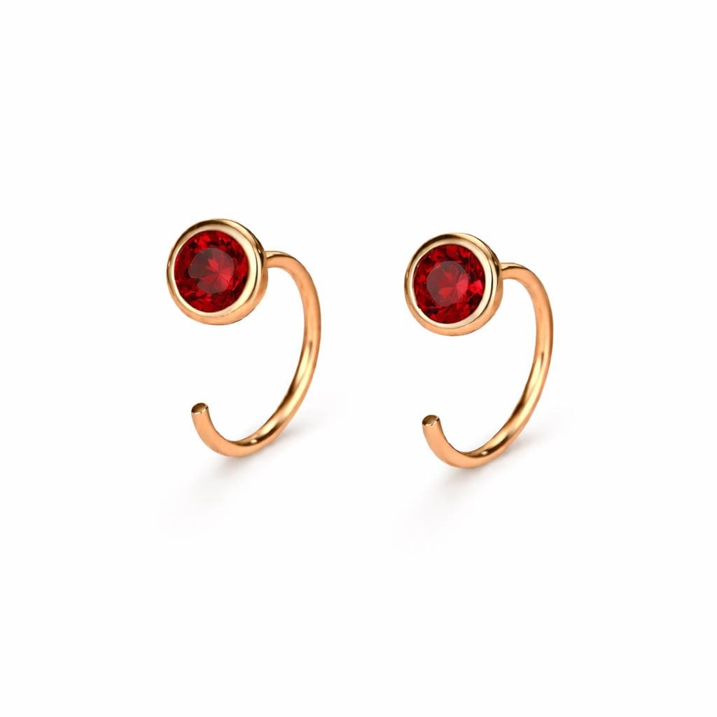 925 Sterling Silver Garnet CZ Open Hoop Earrings, Minimalist Dainty Everyday Jewelry