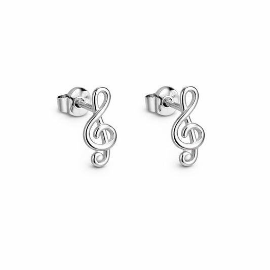 925 Sterling Silver Treble Clef Music Note Stud Earrings, Minimalist Jewelry