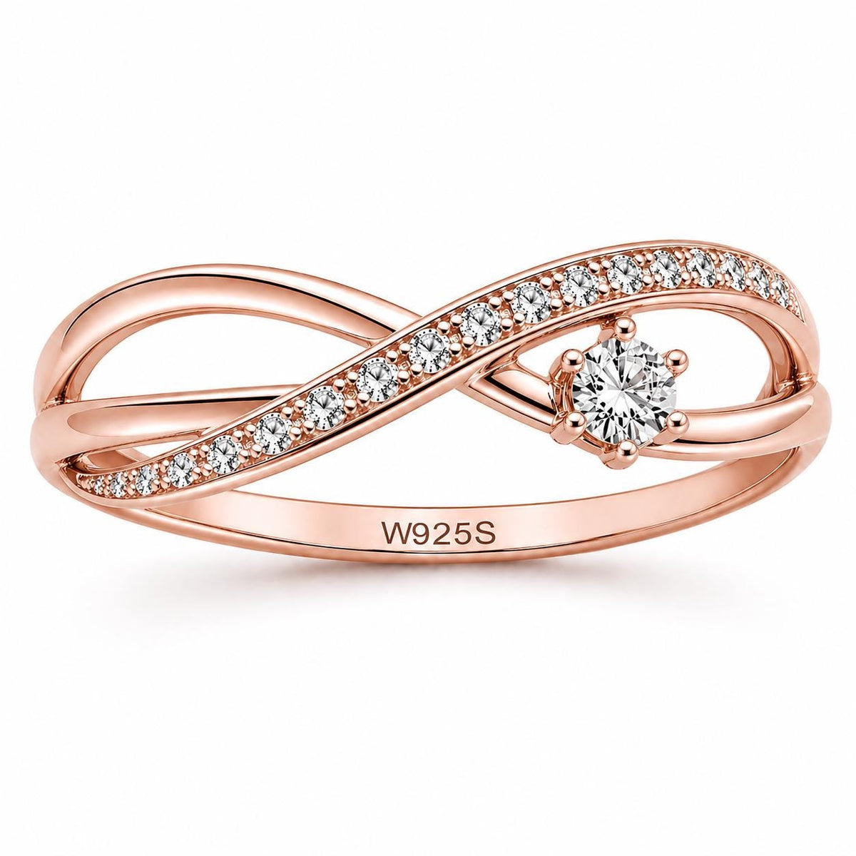 Sterling Silver Infinity Ring with CZ, Minimalist Engagement Promise Band