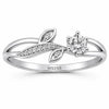 Sterling Silver Leaf Ring with CZ, Nature Engagement Promise Ring Her