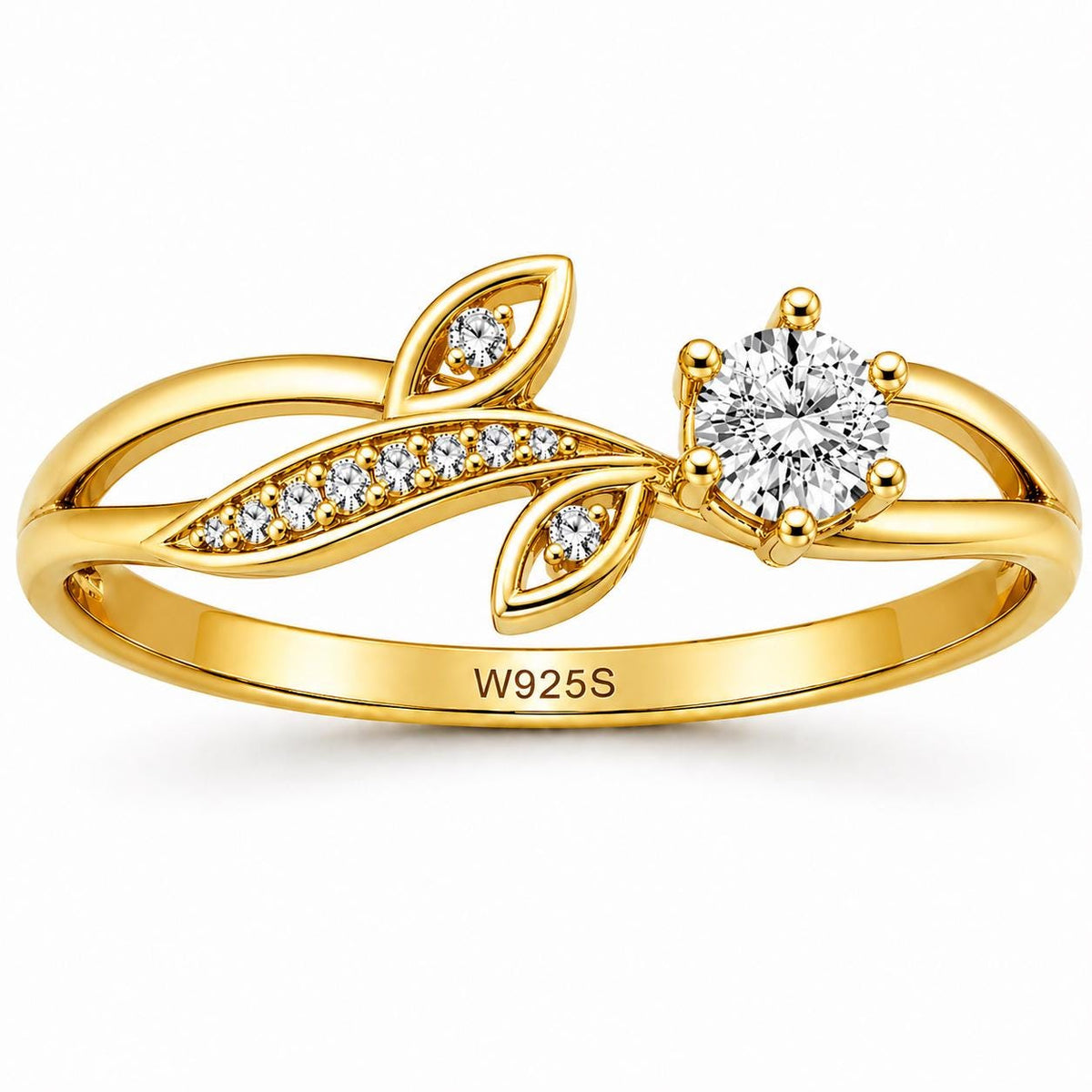 Sterling Silver Leaf Ring with CZ, Nature Engagement Promise Ring Her