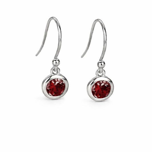 925 Sterling Silver Red CZ Dangle Earrings, Bezel Set Minimalist Jewelry