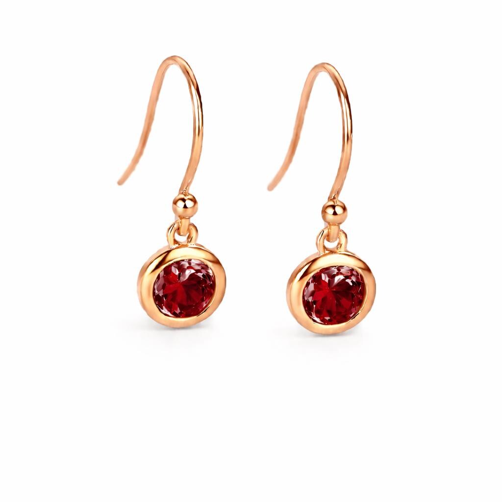 925 Sterling Silver Red CZ Dangle Earrings, Bezel Set Minimalist Jewelry