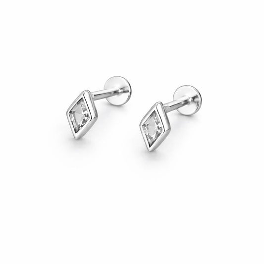 925 Sterling Silver Diamond CZ Stud Earrings, Minimalist Geometric Dainty Jewelry