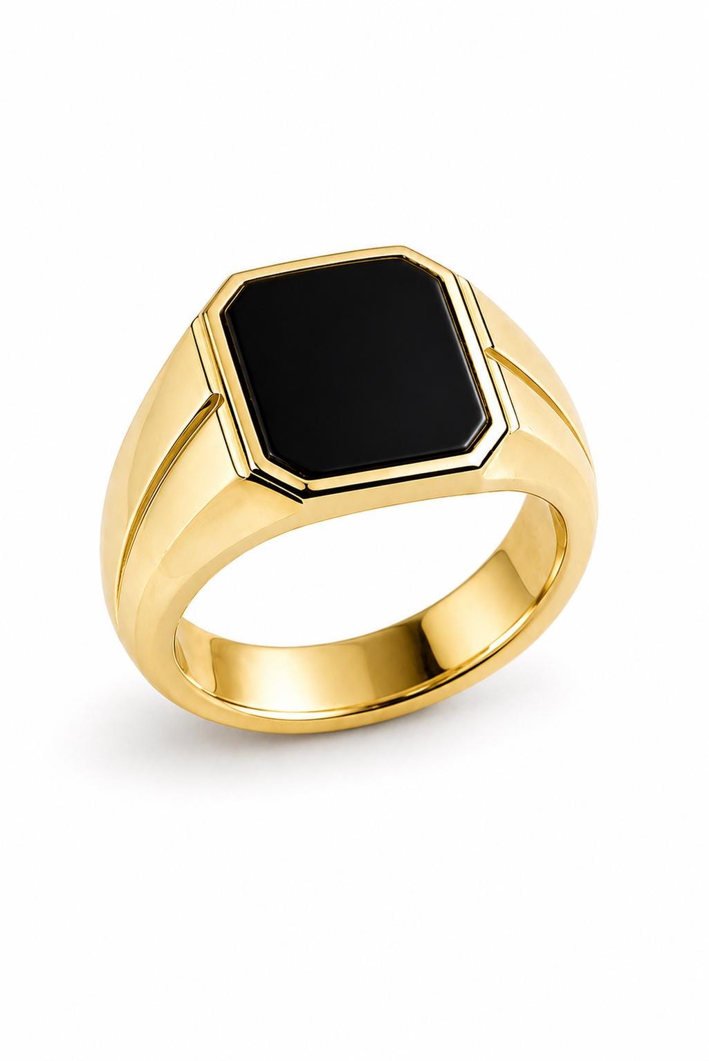 925 Sterling Silver Hexagon Black Onyx Signet Ring, Minimalist Statement Band