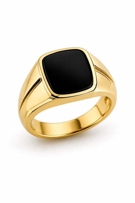 925 Sterling Silver Black Onyx Signet Ring, Cushion Cut Minimalist Statement Band