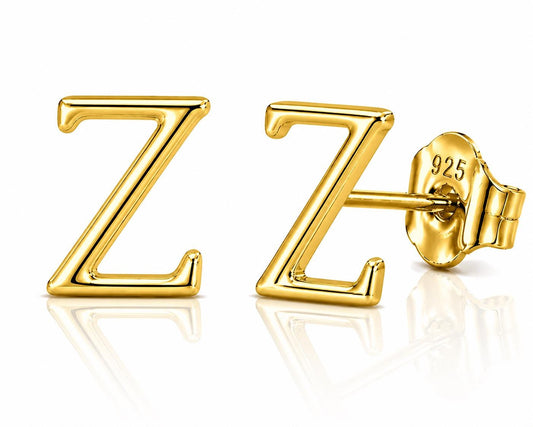 Sterling Silver Letter Z Stud Earrings, Minimalist Alphabet Jewelry