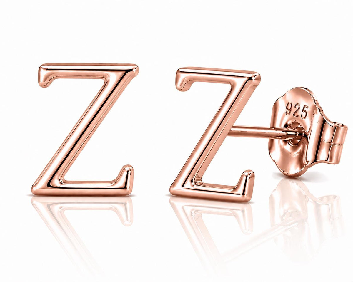 Sterling Silver Letter Z Stud Earrings, Minimalist Alphabet Jewelry