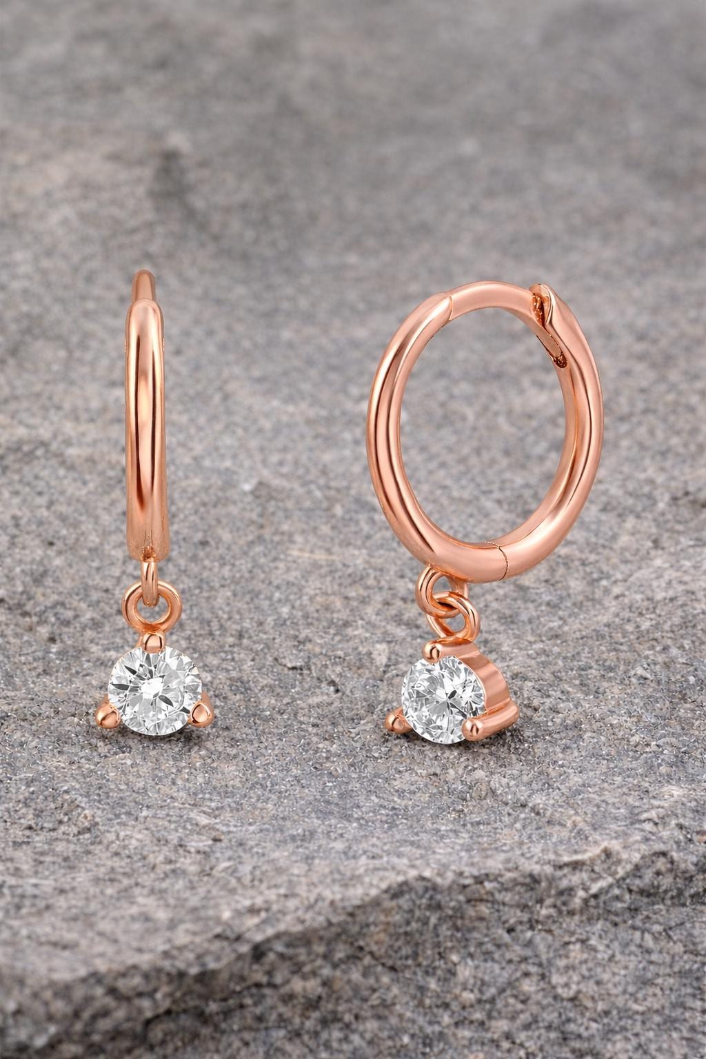 Sterling Silver CZ Dangle Hoop Earrings, Minimalist Huggie Drop Jewelry