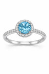 Sterling Silver Swiss Blue Topaz Halo Ring, Dainty Promise Engagement Ring