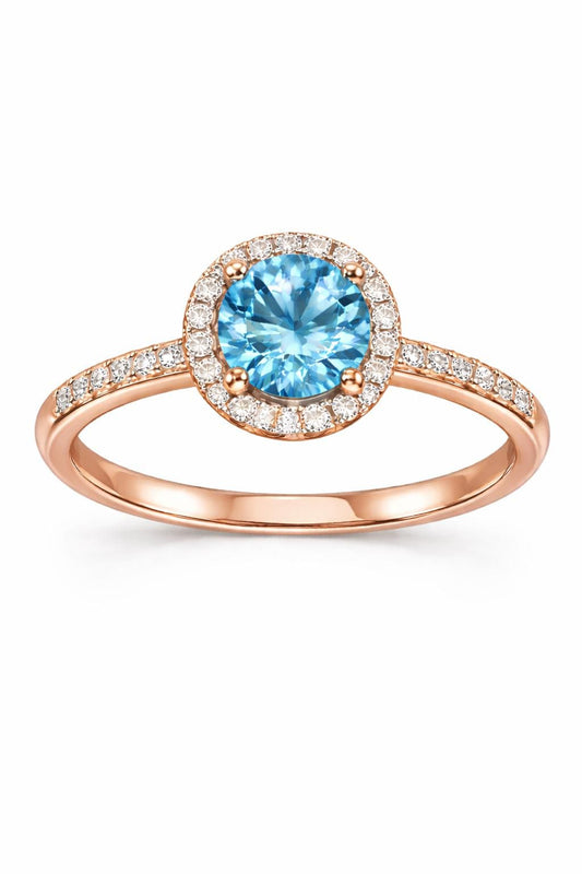 Sterling Silver Swiss Blue Topaz Halo Ring, Dainty Promise Engagement Ring