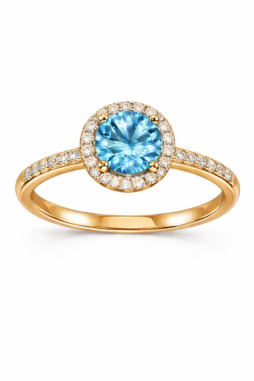 Sterling Silver Swiss Blue Topaz Halo Ring, Dainty Promise Engagement Ring