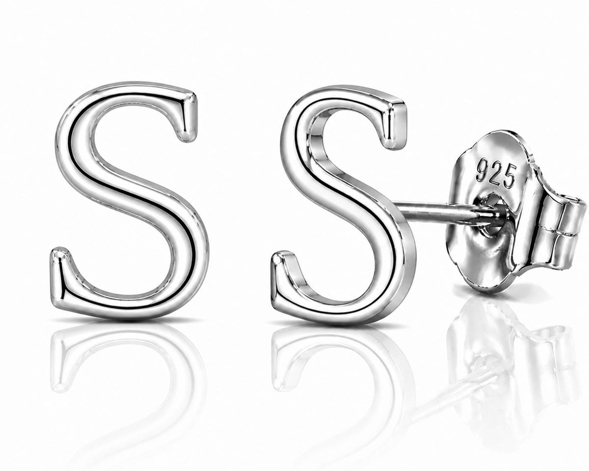 Sterling Silver Letter S Stud Earrings, Minimalist Alphabet Jewelry