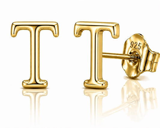 Sterling Silver Letter T Stud Earrings, Minimalist Alphabet Jewelry