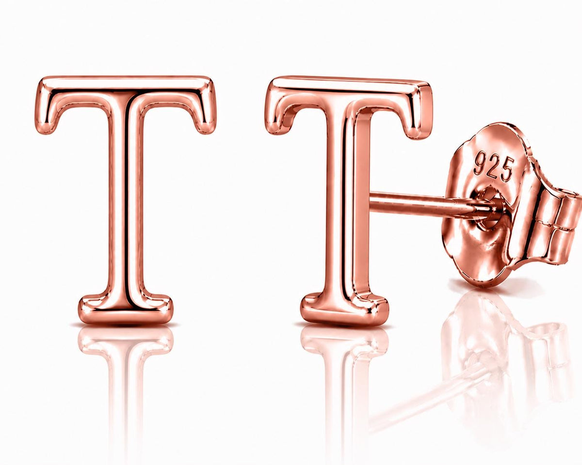 Sterling Silver Letter T Stud Earrings, Minimalist Alphabet Jewelry