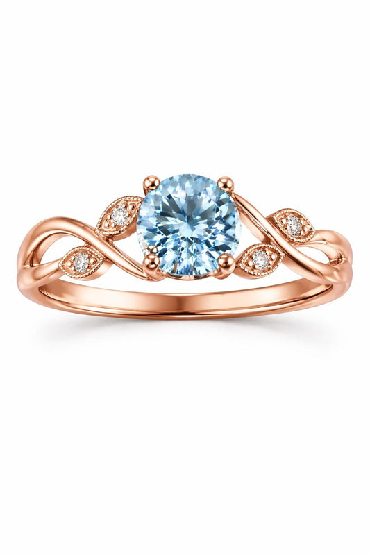 Sterling Silver Swiss Blue Topaz Leaf Ring, Vintage Vine Nature Design