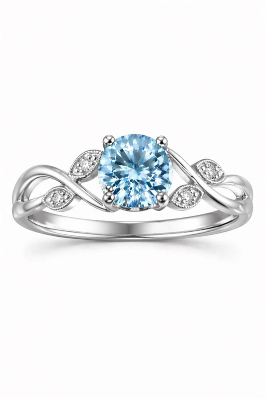 Sterling Silver Swiss Blue Topaz Leaf Ring, Vintage Vine Nature Design