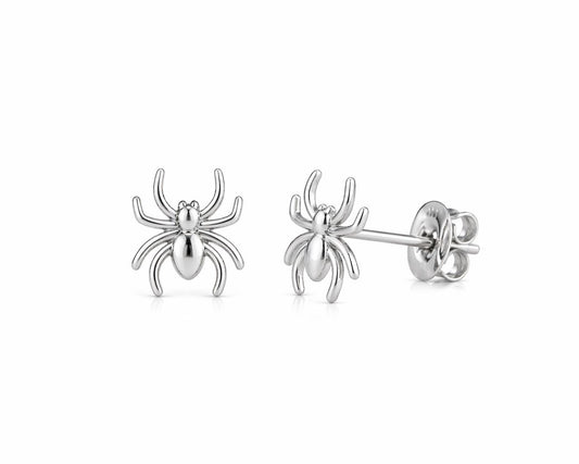 Sterling Silver Minimalist Spider Stud Earrings, Gothic Halloween Jewelry