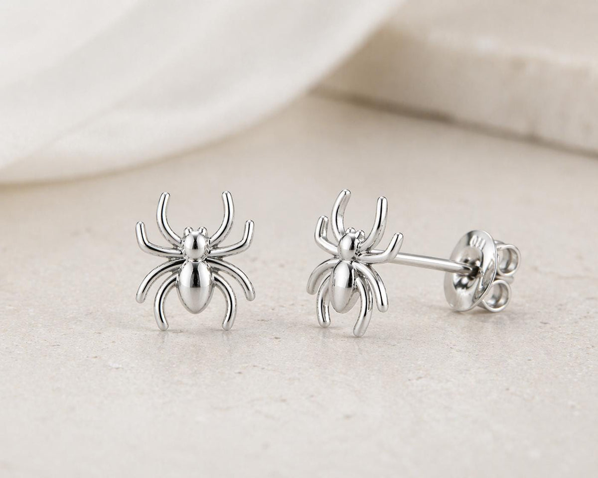 Sterling Silver Minimalist Spider Stud Earrings, Gothic Halloween Jewelry