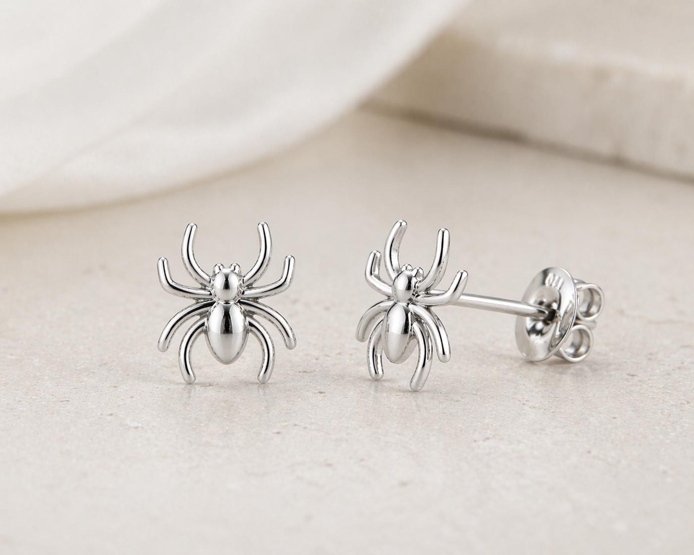 Sterling Silver Minimalist Spider Stud Earrings, Gothic Halloween Jewelry