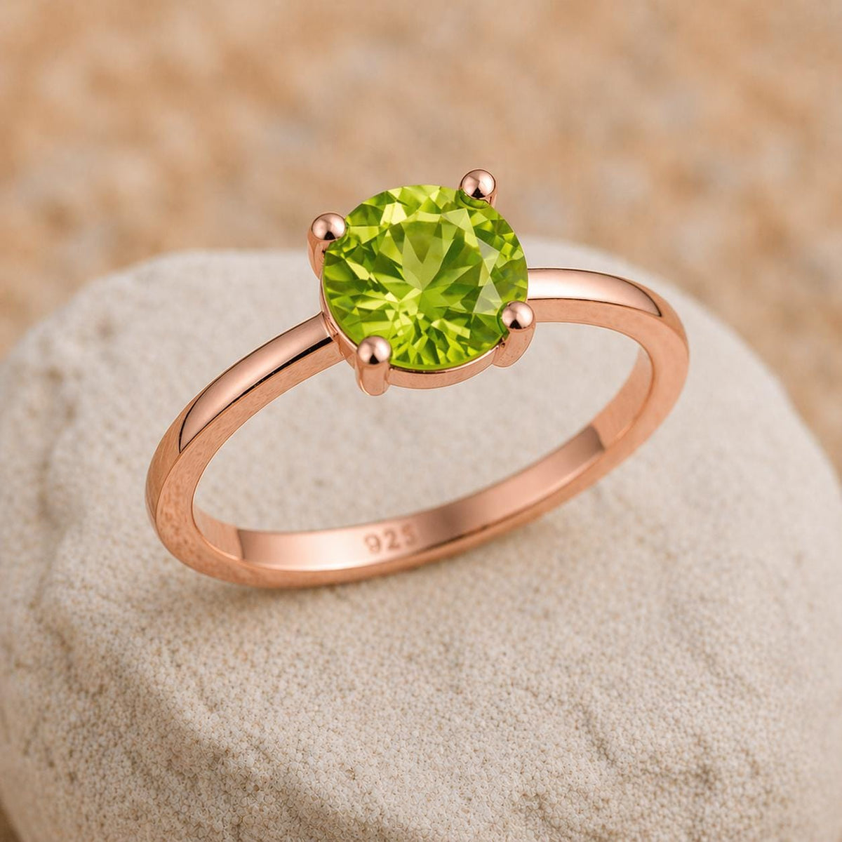 Sterling Silver Peridot Solitaire Ring, August Birthstone, Dainty Promise Ring