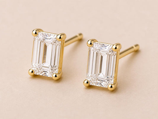 Emerald Cut CZ Stud Earrings, 925 Sterling Silver, Minimalist Rectangle Diamond Look
