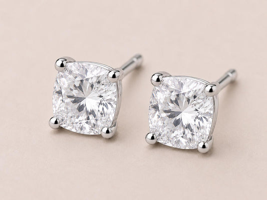 Cushion Cut CZ Stud Earrings, 925 Sterling Silver, Diamond Look, Solitaire Minimalist Studs