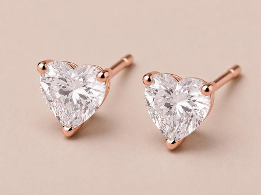 Sterling Silver Heart Cut CZ Stud Earrings, Diamond Look Solitaire Studs