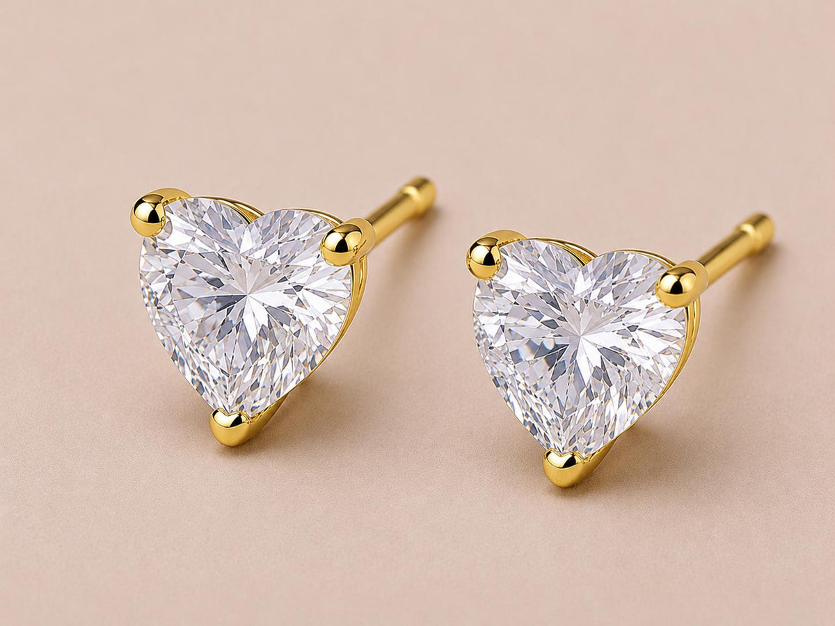 Sterling Silver Heart Cut CZ Stud Earrings, Diamond Look Solitaire Studs
