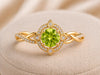 Sterling Silver Peridot Halo Ring, Vintage Floral Infinity Band, August Birthstone